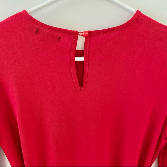 Petite Skater Mini Dress Blouson Long Sleeves Waist Tie Pleated Red 0 - Picture 11 of 16